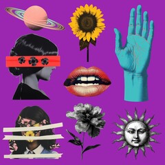 Poster - halftone retro era stickers design element set