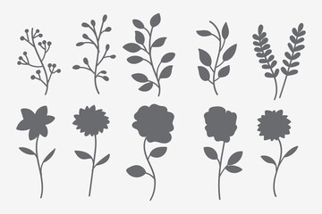 Wall Mural - Creative gray leaf silhouettes perfect for botanical illustrations or design projects collection.
