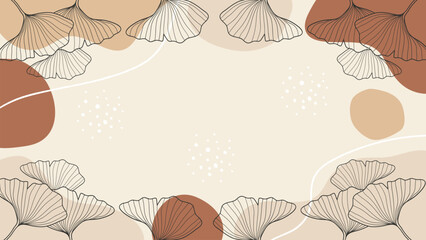 Wall Mural - Modern brown nature ginkgo leaf line art bohemian banner background.