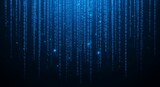 Abstract digital binary code cascading downwards in a dark blue background.