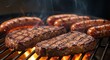 © Erisna Yolanda - Grilled steaks and sausages on a grill, smoking and cooked, ready to serve