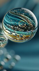 Wall Mural - vertical video golden particles in translucent spheres on flowing surface. perfect theme for science