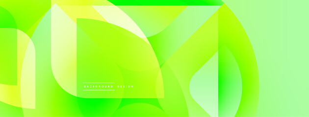 Wall Mural - Bright green abstract background. Overlapping shapes create dynamic visual effect. Smooth gradients, modern design elements present.