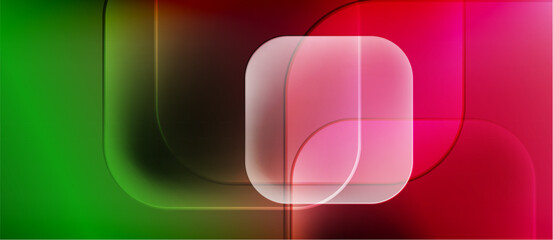 Poster - Abstract composition. Vibrant gradients blend, forming rounded rectangles. Light pink shape overlaps others. Modern design, simple geometry.