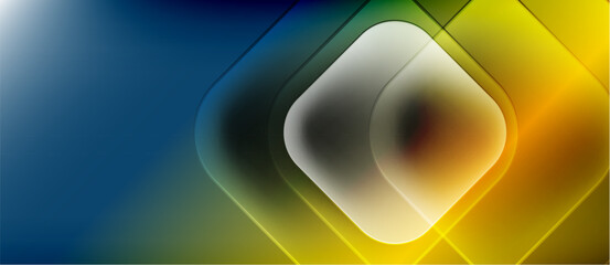 Aufkleber - Abstract composition. Gradient colors blend, forming layered squares. Bright yellow, blue hues dominate design. Soft glow present.
