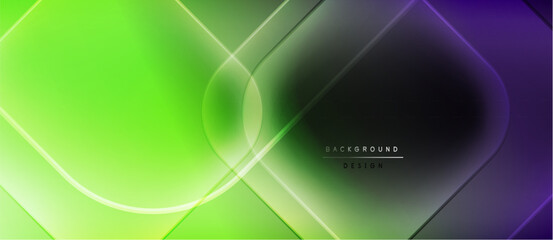 Aufkleber - Abstract gradients blend green, purple, black. Overlapping shapes create dynamic visual effect. Modern design element for backgrounds.