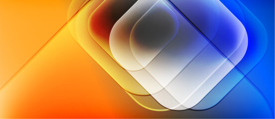 Poster - Abstract geometric shapes overlap, creating vibrant color gradients. Orange, blue hues dominate composition. Smooth transitions define design.