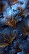 © abu - Close-up of stylized, layered, dark blue leaves with gold accents
