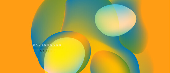Poster - Abstract fluid shapes, vibrant colors blend. Orange backdrop complements teal, yellow gradients. Modern design element, smooth transitions present.