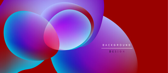Poster - Abstract fluid shapes overlap, creating vibrant purple, blue hues against red backdrop. Modern design element for backgrounds.