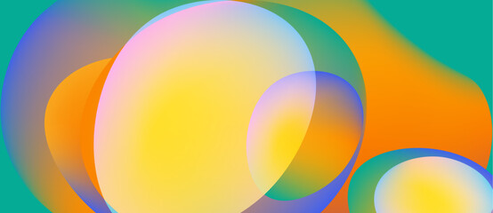 Poster - Abstract colorful circles overlap, creating vibrant gradients. Smooth transitions between orange, yellow, turquoise hues dominate composition.