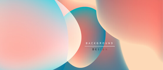 Poster - Abstract fluid shapes blend, creating soft color gradients. Peach, turquoise, orange hues dominate design. Minimal text present.