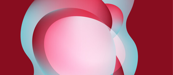 Poster - Abstract fluid shapes, pinks, reds, blues blend. Smooth gradients create dynamic composition, modern aesthetic. Minimalist design.