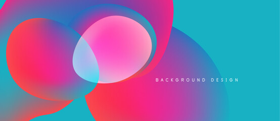 Poster - Abstract vibrant design features overlapping circles. Pink, blue hues blend creating smooth gradients. Modern aesthetic, simple background.