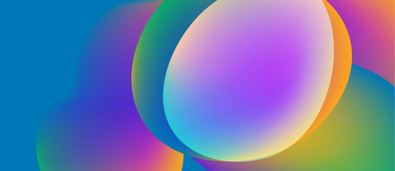 Poster - Abstract colorful shapes overlap, creating vibrant gradients. Smooth transitions between hues suggest fluidity, light. Modern design element.