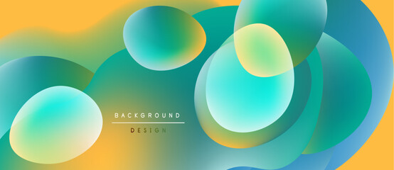 Poster - Abstract fluid shapes overlap, creating vibrant color gradients. Yellow, turquoise, blue blend seamlessly. Modern design element.
