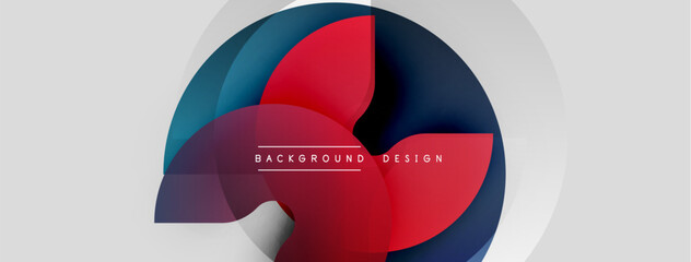 Poster - Abstract design features overlapping circles, vibrant red, navy, white hues. Modern aesthetic, suitable background element. Minimalist composition.