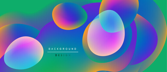 Poster - Vibrant abstract shapes overlap, creating colorful gradients. Design features smooth transitions between purple, blue, pink, green hues.