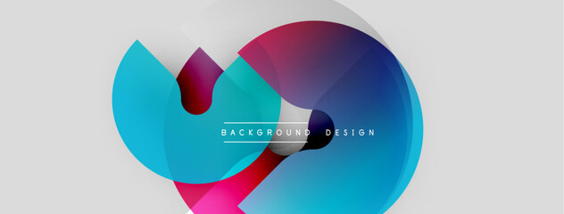 Poster - Abstract colorful shapes overlap, creating dynamic visual effect. Modern design elements suggest fluidity, innovation. Background is light gray.
