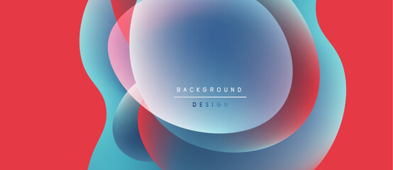 Poster - Abstract fluid shapes overlap, creating vibrant color blends. Red background provides strong contrast. Design elements suggest modern aesthetic.
