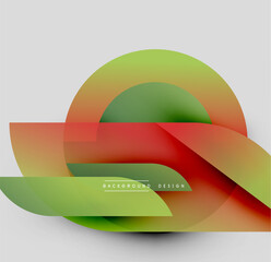 Poster - Abstract geometric shapes overlap. Colors blendgreen, orange, red. Modern design elements create dynamic visual composition. Background is light gray.