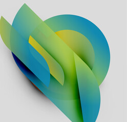 Poster - Abstract composition. Overlapping colorful shapes create dynamic visual effect. Gradients blend blues, greens, yellows. Modern design.