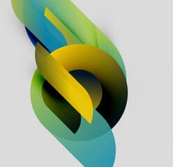 Poster - Abstract shapes overlap, creating vibrant gradients. Yellow, green, blue hues blend seamlessly against gray background. Modern design.