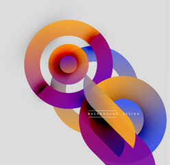 Poster - Abstract colorful circles overlap, creating dynamic visual effect. Gradient hues blend, forming modern design element.