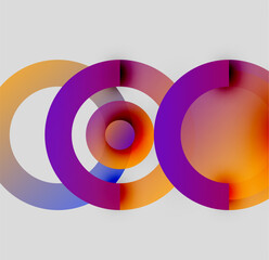 Poster - Abstract colorful circles overlap, creating dynamic visual effect. Gradient hues blend, forming modern design element.