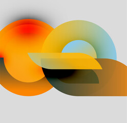 Poster - Abstract shapes overlap, creating vibrant color gradients. Orange, yellow, blue hues dominate composition. Minimalist design, modern aesthetic.