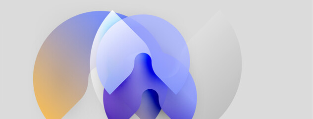 Poster - Abstract shapes overlap, creating soft gradients. Colors range from yellow to blue. Minimalist design evokes fluidity, calmness.