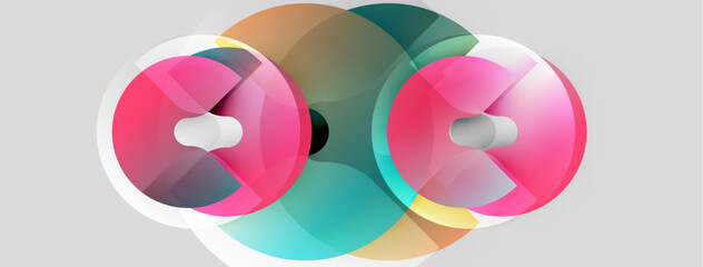 Poster - Abstract composition featuring overlapping translucent circles. Colors include pink, teal, orange, white. Modern design, simple geometry.