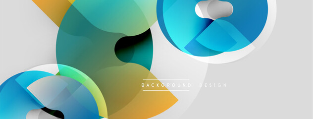 Poster - Abstract geometric shapes overlap, creating dynamic colorful background. Smooth gradients, modern design elements present.