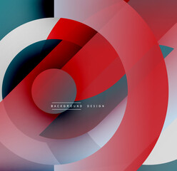 Poster - Abstract circles overlap, creating dynamic red, teal, white composition. Modern design elements suggest depth, movement.