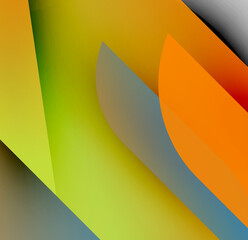 Poster - Abstract composition. Overlapping shapes create vibrant gradients, blending yellow, orange, green, gray, red hues. Modern design.