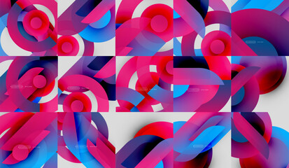 Poster - Abstract geometric patterns, vibrant colors, overlapping shapes create dynamic visual texture. Modern design elements dominate composition.