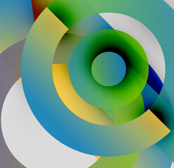 Poster - Abstract colorful circles create dynamic spiral effect. Gradient hues blend, forming captivating visual composition.