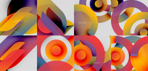Poster - Abstract colorful designs. Overlapping circles create dynamic compositions. Gradient hues blend, forming modern backgrounds. Visual harmony present.