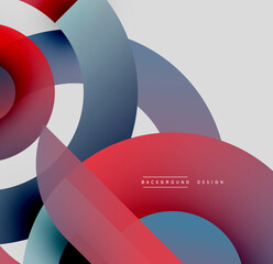 Poster - Abstract circles overlap, creating vibrant color gradients. Modern design features red, blue, white, gray tones. Minimalist composition.
