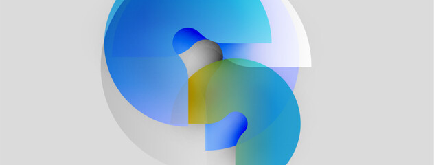 Poster - Abstract shapes overlap, creating soft blue, yellow gradients. Minimalist design on light gray background. Modern aesthetic.