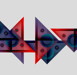 Poster - Abstract geometric composition. Shapes overlap, creating vibrant color gradients. Minimalist design with triangles, circles, rectangles. Modern aesthetic.