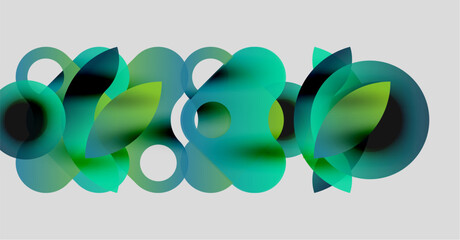 Poster - Abstract composition. Overlapping circles, varying shades green, blue. Minimalist design, clean background, modern aesthetic.