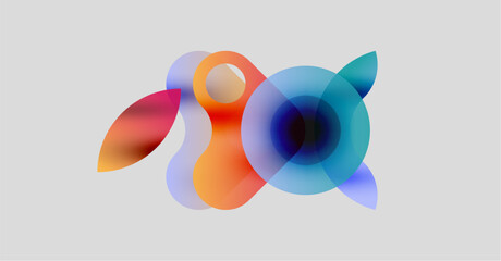 Poster - Abstract colorful shapes overlap, creating fluid forms. Soft gradients blend orange, blue, purple hues on light background.