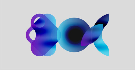 Poster - Abstract shapes overlap, creating fluid forms. Blue, purple hues dominate neutral background. Modern design evokes movement, energy.