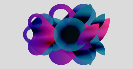 Poster - Abstract floral design. Overlapping translucent shapes create vibrant purple, blue hues. Minimalist composition, modern aesthetic. Soft gradients present.