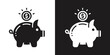 © Khairul - A black and white icon set of a piggy bank with a dollar coin, representing savings, investment, and personal finance.