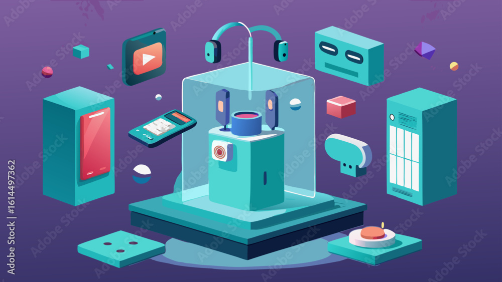 Illustration of various tech gadgets and devices including phones ...