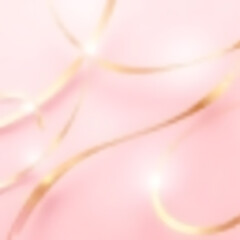 Poster - Soft pink background with blurred golden string lights creating a festive and romantic atmosphere for celebrations or decorations