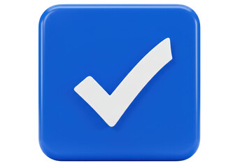Poster - A 3d blue square with a white checkmark symbol inside, isolated on transparent background