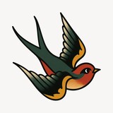 Vintage swallow tattoo illustration.